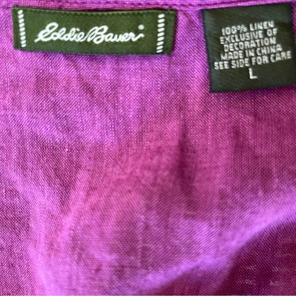 Eddie Bauer Linen Plum Purple 100% Linen Sleeveless Square Neck Eyelet Hem Top L - Picture 7 of 7